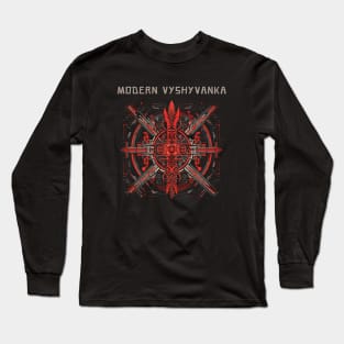 Ukrainian Modern Embroidery with Elements of Ancient Slavic Runes Long Sleeve T-Shirt